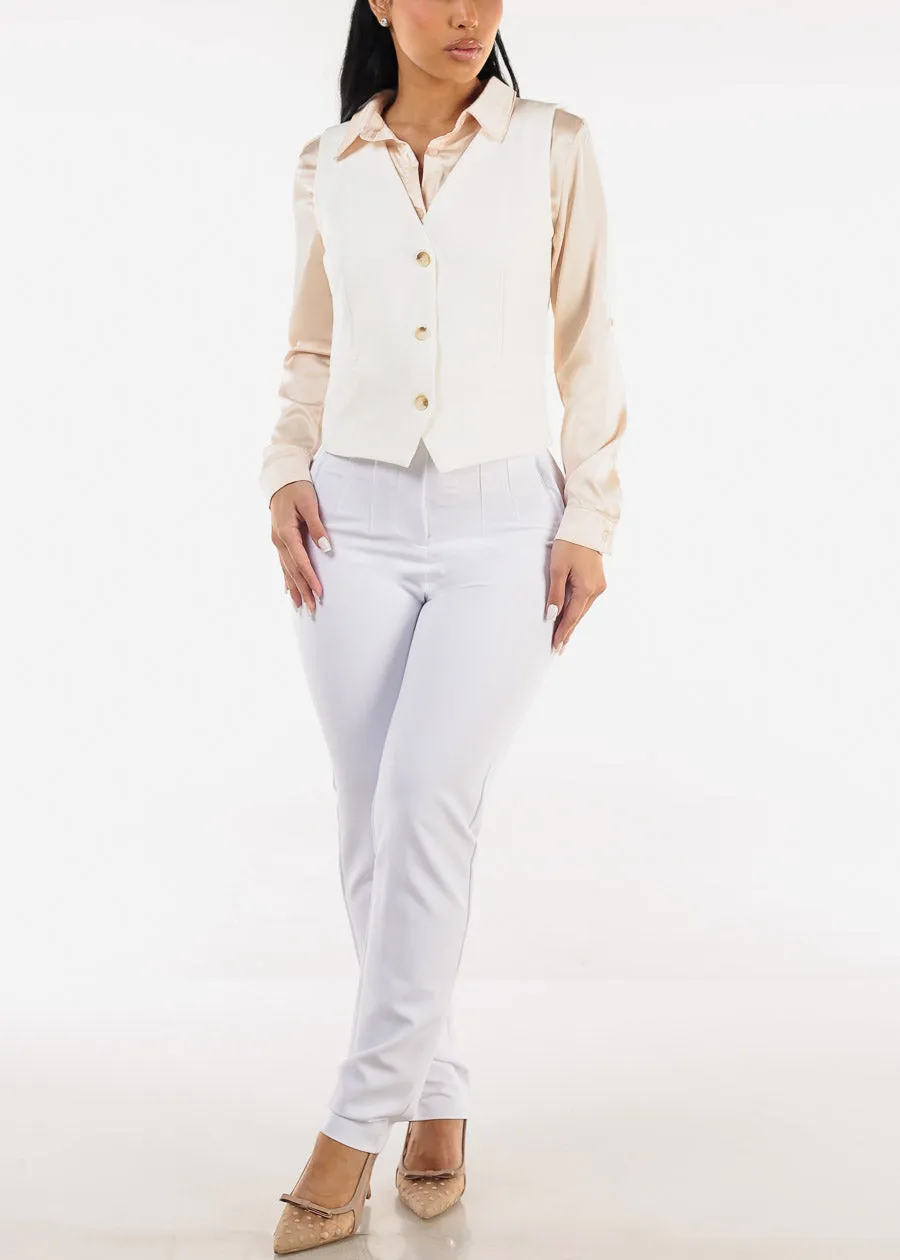 Long Sleeve Button Down Satin Blouse Nude sold by Moda product image thumbnail 2