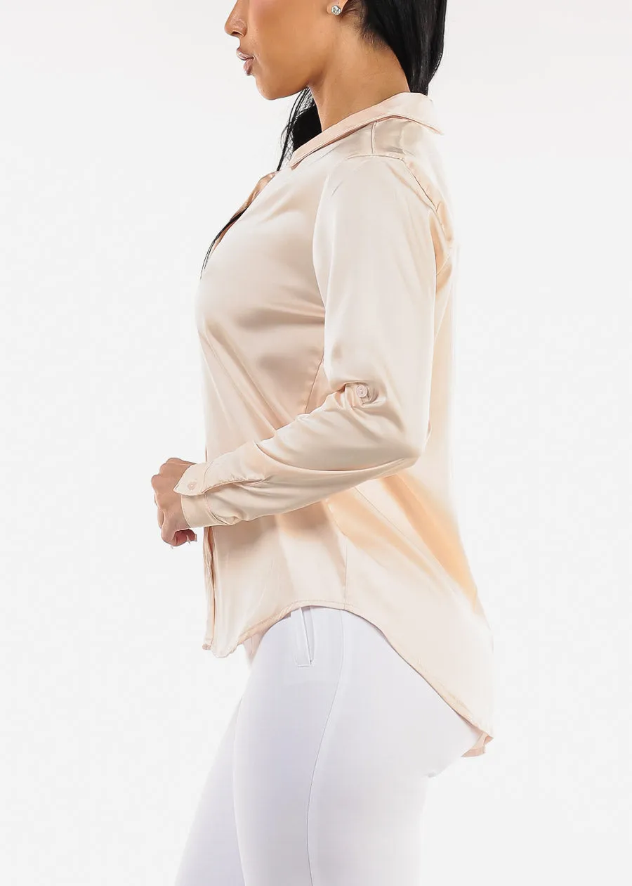 Long Sleeve Button Down Satin Blouse Nude sold by Moda product image thumbnail 3