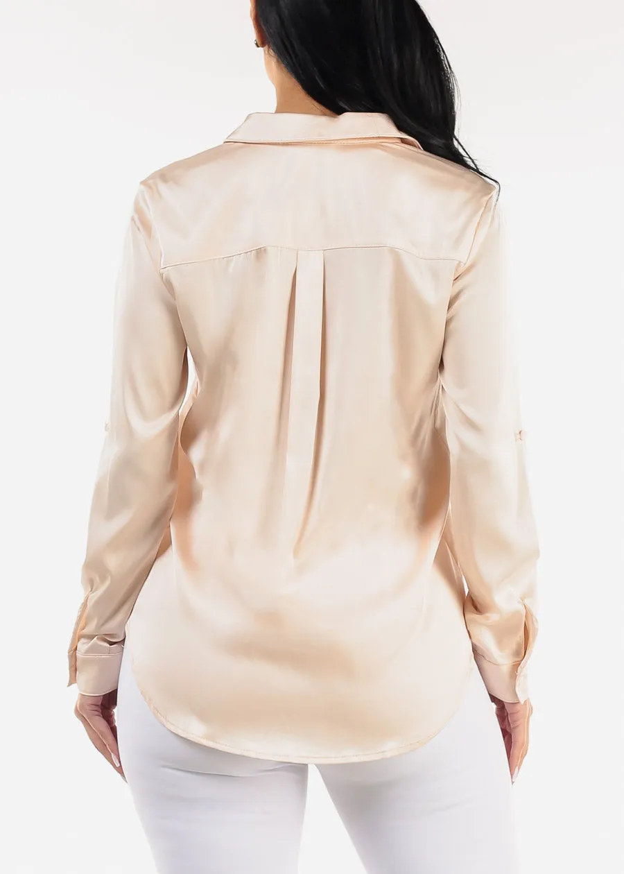 Long Sleeve Button Down Satin Blouse Nude sold by Moda product image thumbnail 4