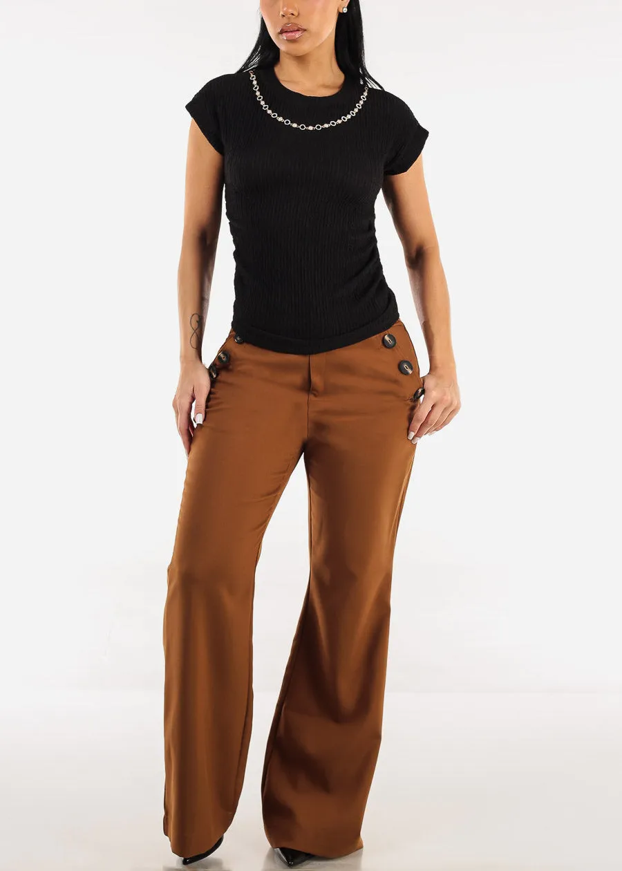 Stretchy Short Sleeve Ruched Black Blouse w Necklace sold by Moda product image thumbnail 2