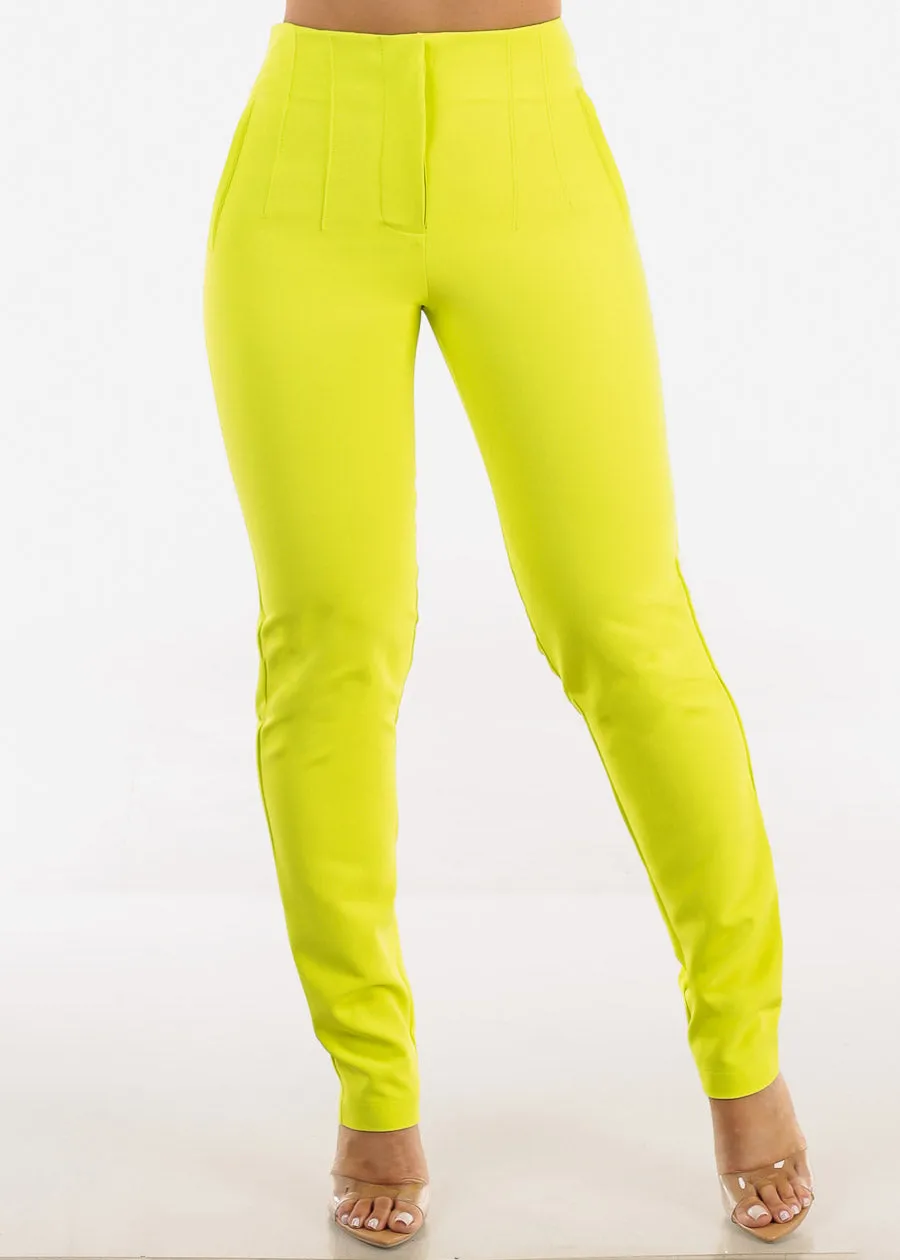 Super High Waist Straight Leg Dressy Pants Neon Lime sold by Moda