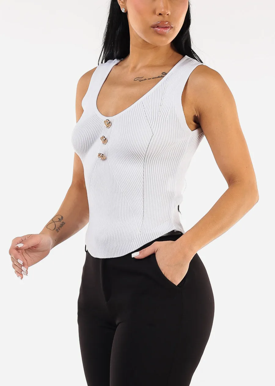 Sleeveless Scoop Neck Rib Knit White Top sold by Moda