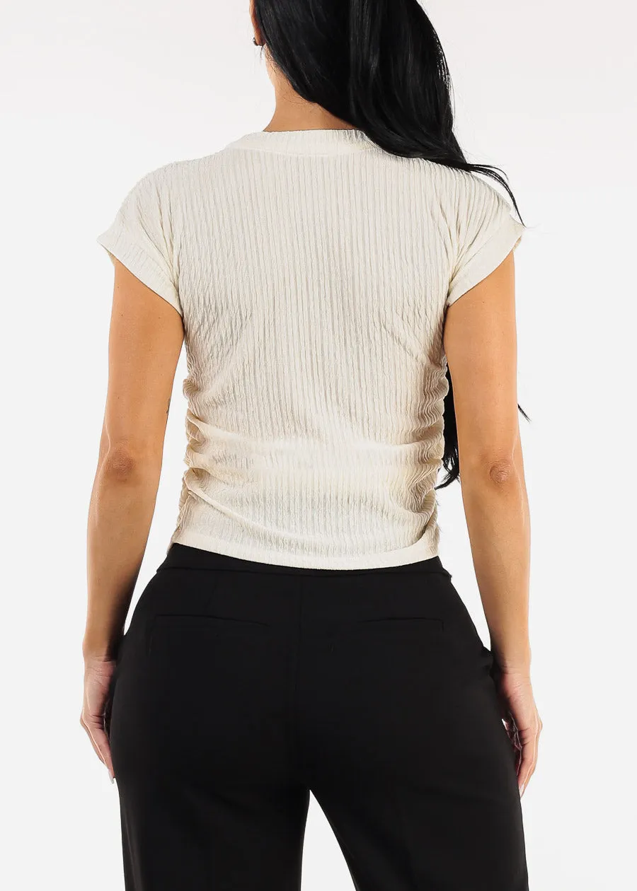 Stretchy Short Sleeve Ruched Ivory Blouse w Necklace sold by Moda product image thumbnail 4