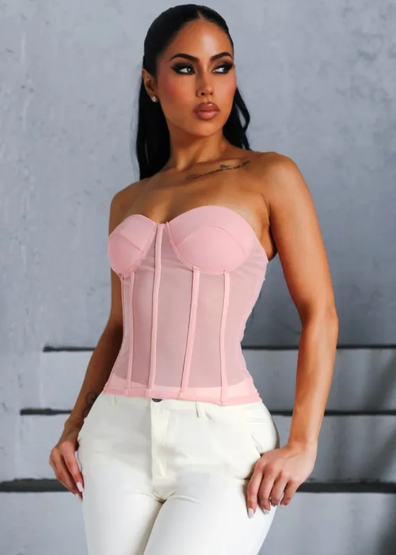 Sweetheart Neckline Corset Top Light Pink sold by Moda