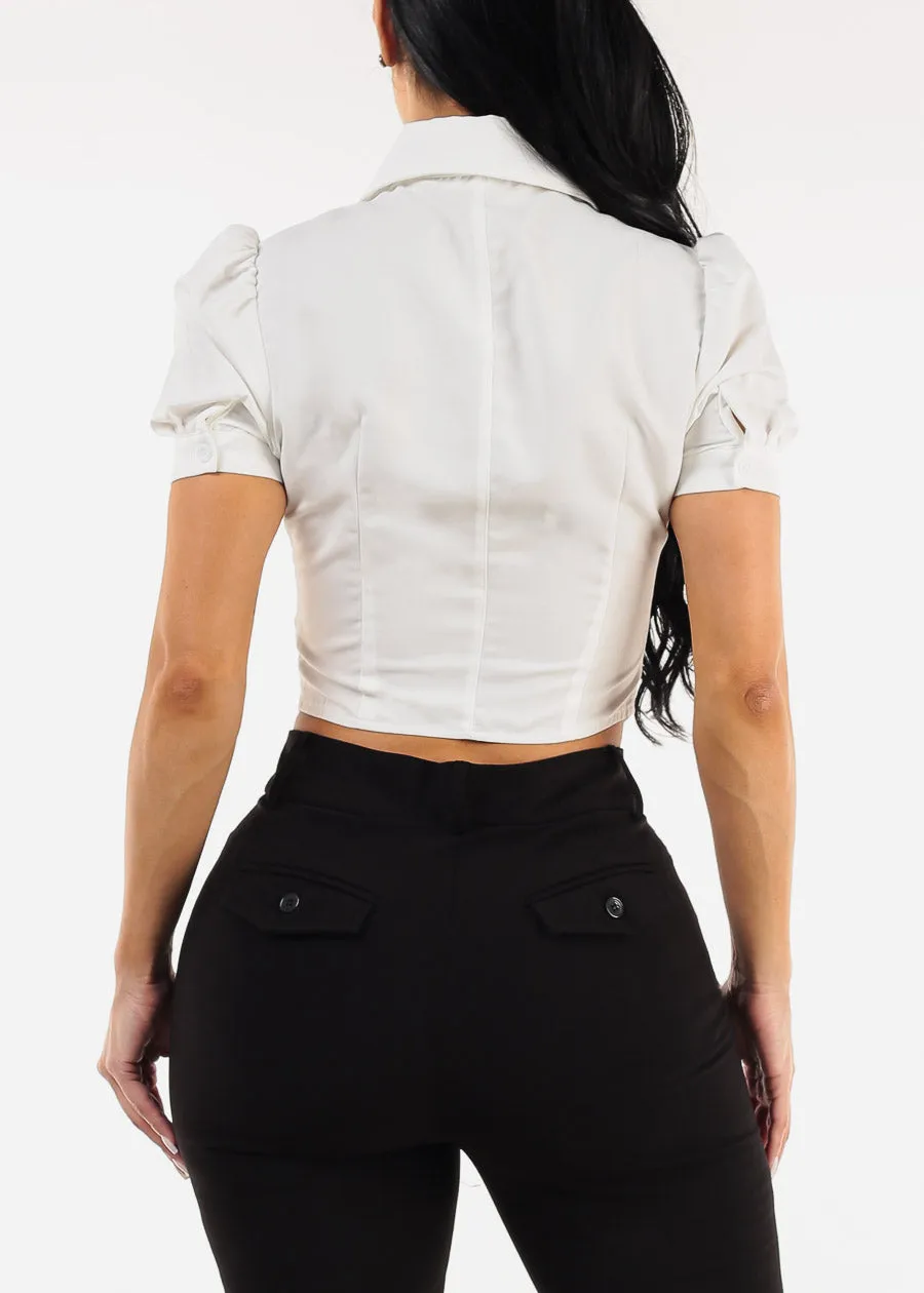 Puff Short Sleeve Button Down White Shirt w Tie sold by Moda product image thumbnail 5