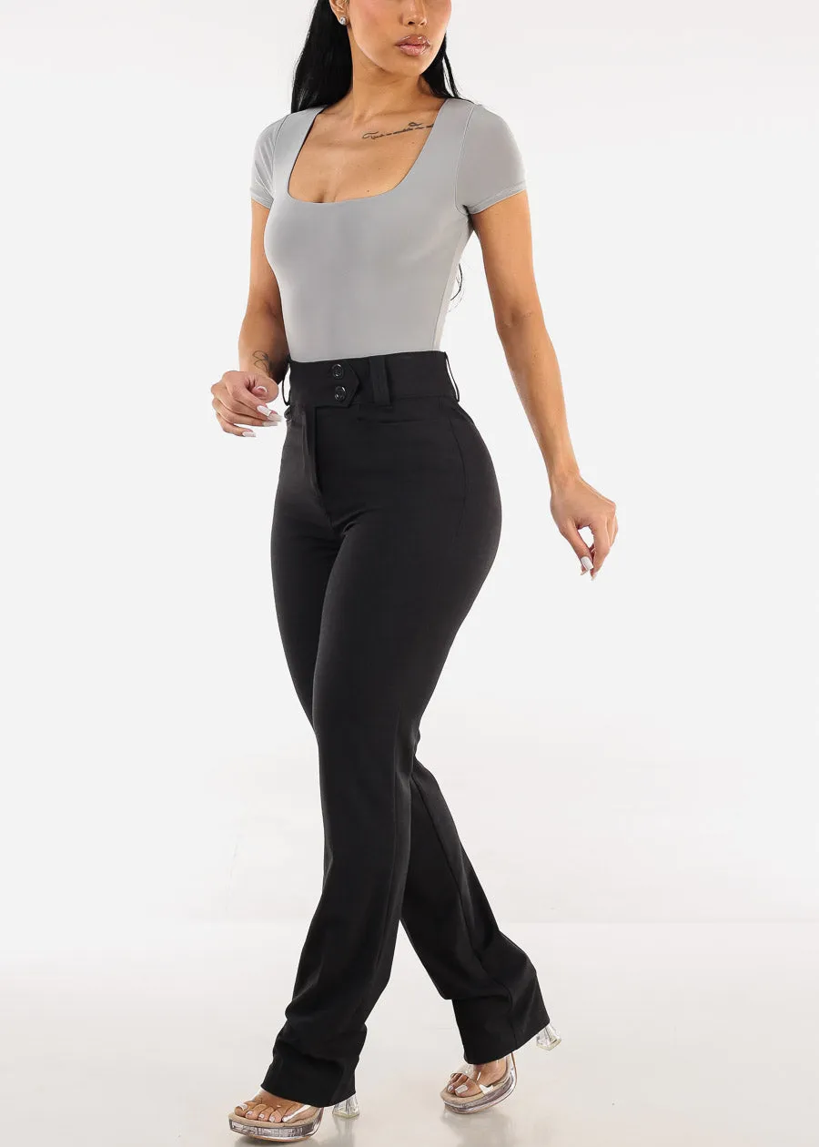 Short Sleeve Square Neck Stretch Thong Bodysuit Light Grey sold by Moda product image thumbnail 2