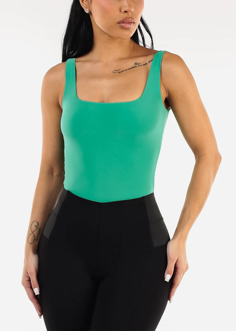 Sleeveless Square Neck Stretch Thong Bodysuit Green sold by Moda product image thumbnail 5
