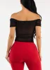 Black Off Shoulder Ruched Crop Top sold by Moda