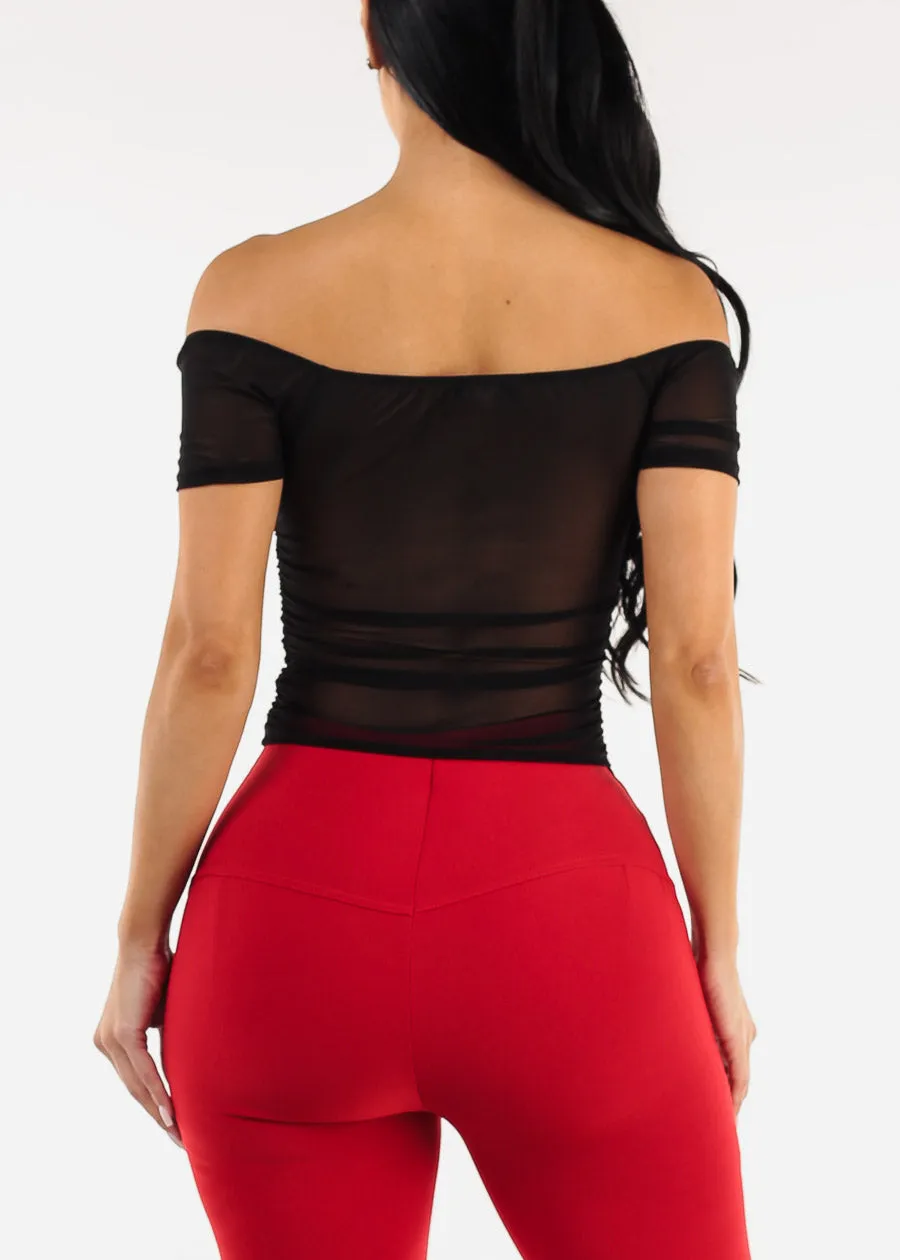 Black Off Shoulder Ruched Crop Top sold by Moda product image thumbnail 4