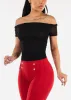 Black Off Shoulder Ruched Crop Top sold by Moda