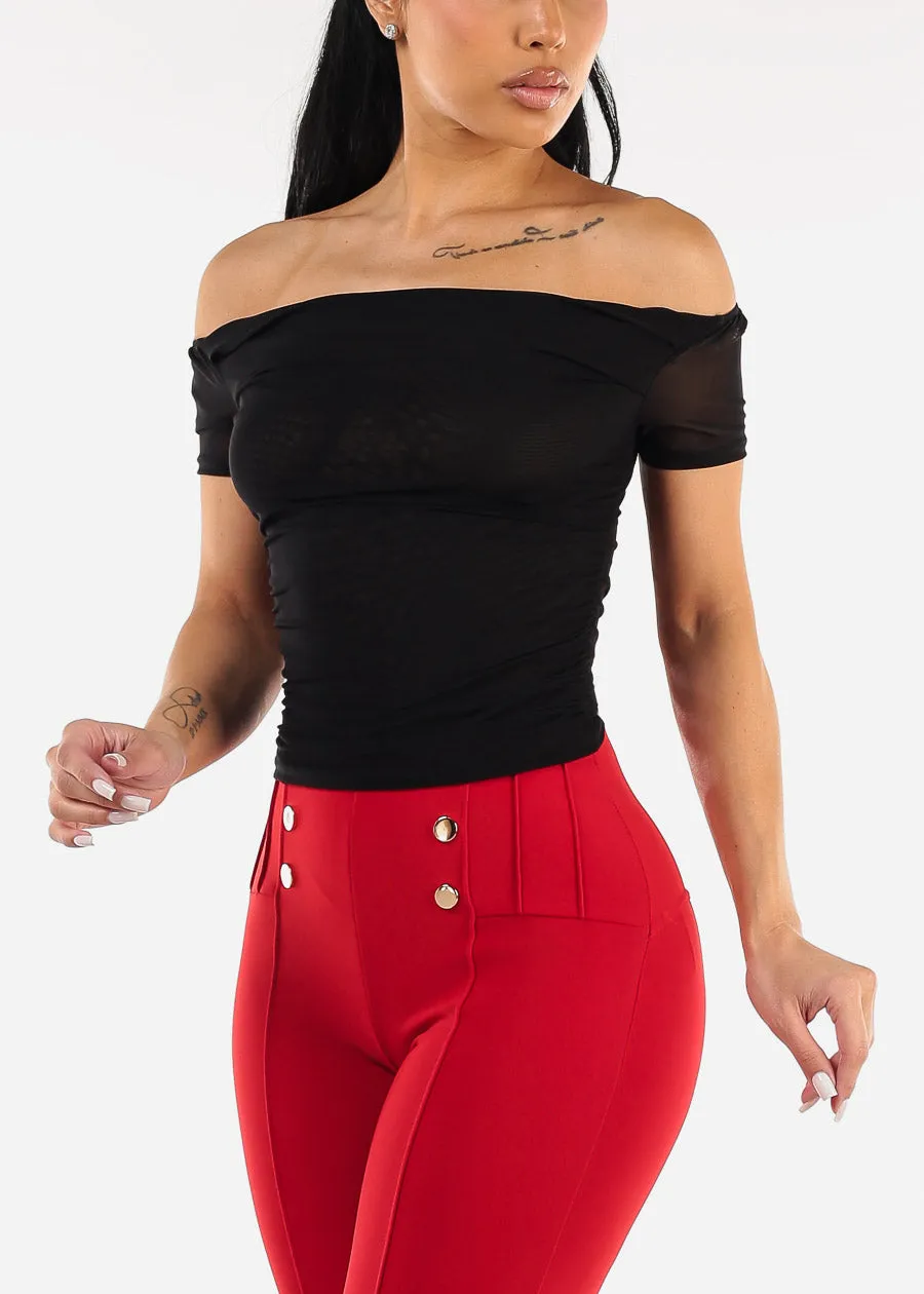 Black Off Shoulder Ruched Crop Top sold by Moda product image thumbnail 5