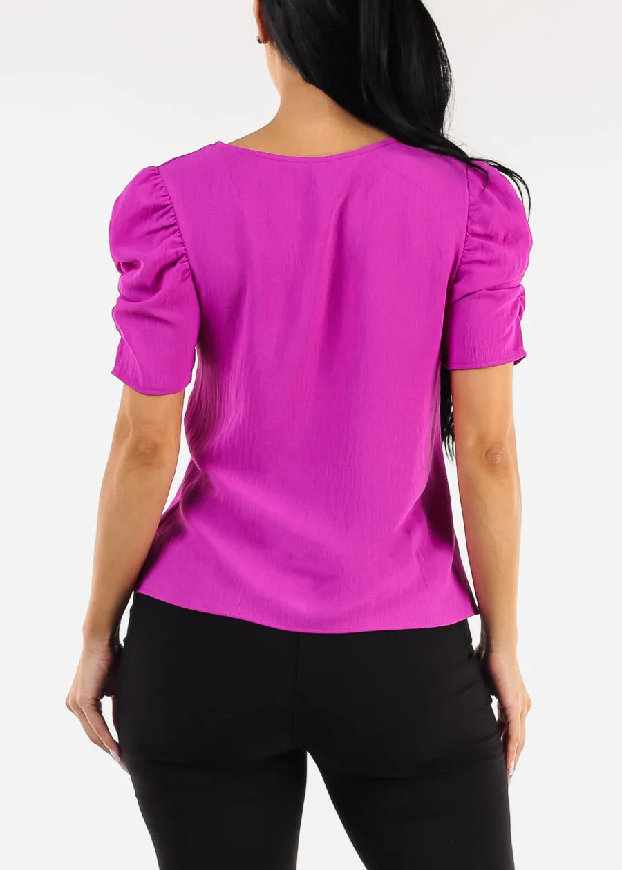 Short Puff Sleeve Round Neck Blouse Purple sold by Moda product image thumbnail 4