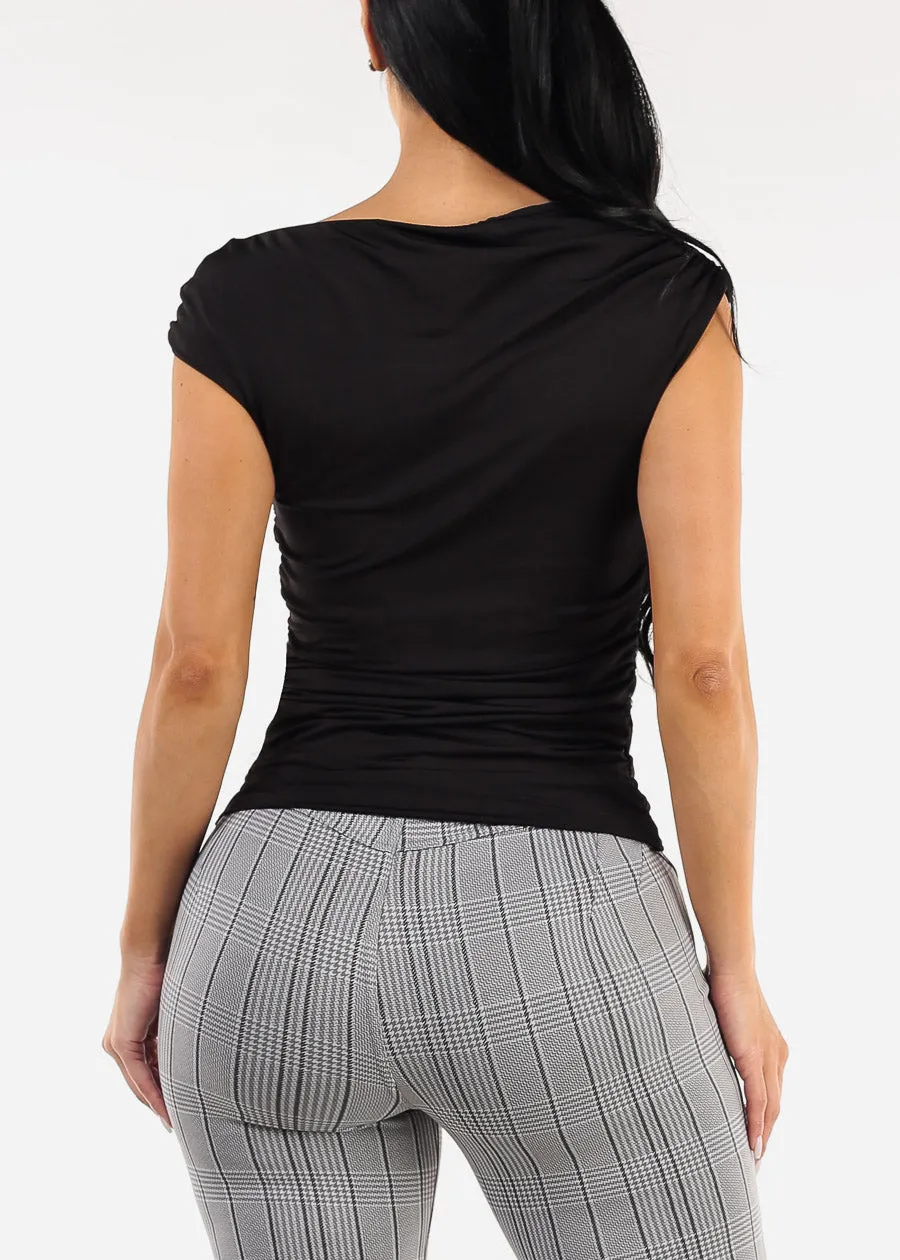 Black Sleeveless Asymmetrical Neckline Blouse sold by Moda product image thumbnail 4