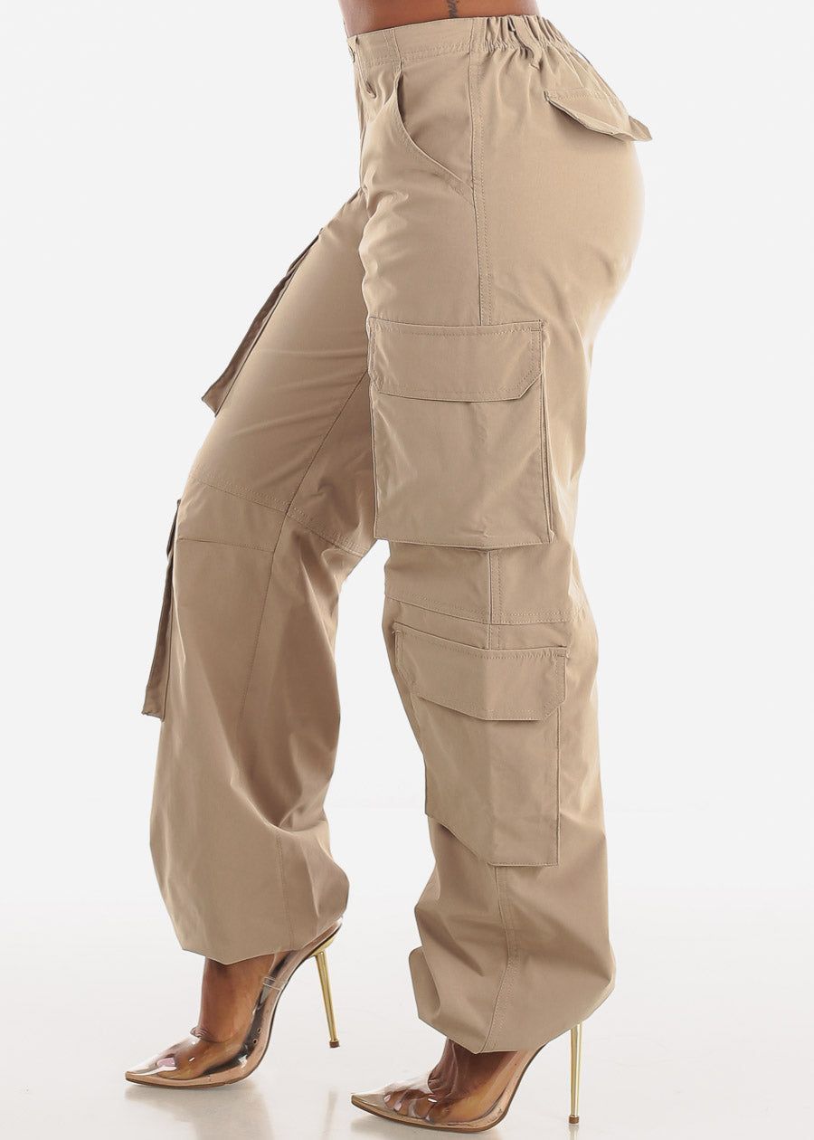 Khaki High Waist Utility Cargo Pants w Adjustable Drawstring Hem sold by Moda product image thumbnail 3