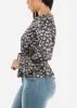 Long Sleeve Button Up Floral Blouse Navy W Elastic Waist sold by Moda