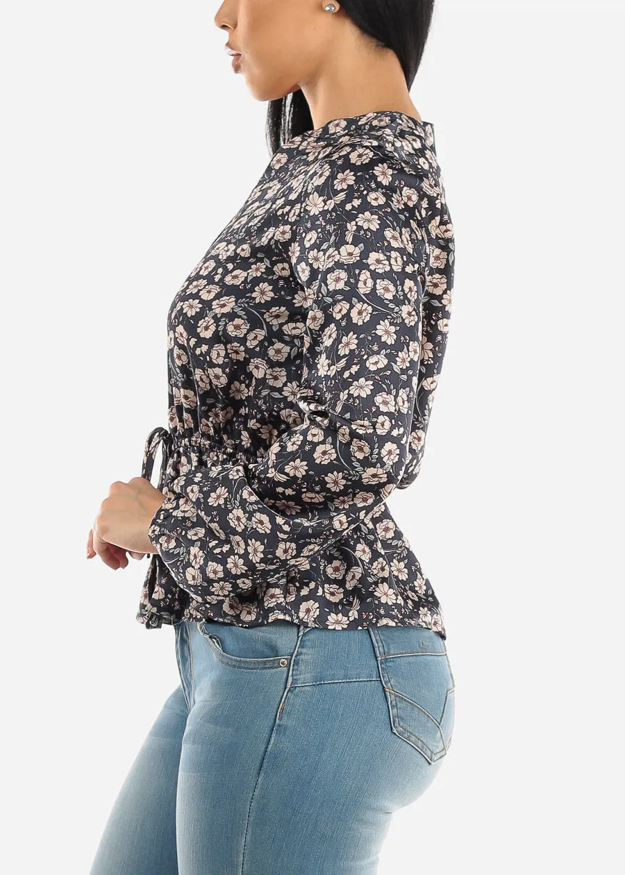 Long Sleeve Button Up Floral Blouse Navy W Elastic Waist sold by Moda product image thumbnail 3