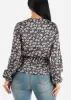Long Sleeve Button Up Floral Blouse Navy W Elastic Waist sold by Moda