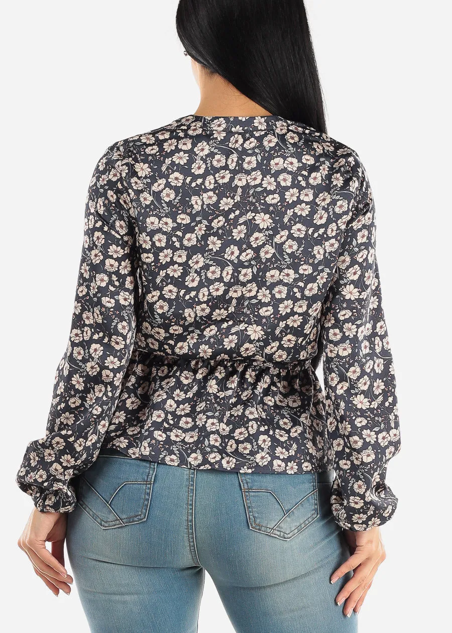 Long Sleeve Button Up Floral Blouse Navy W Elastic Waist sold by Moda product image thumbnail 4