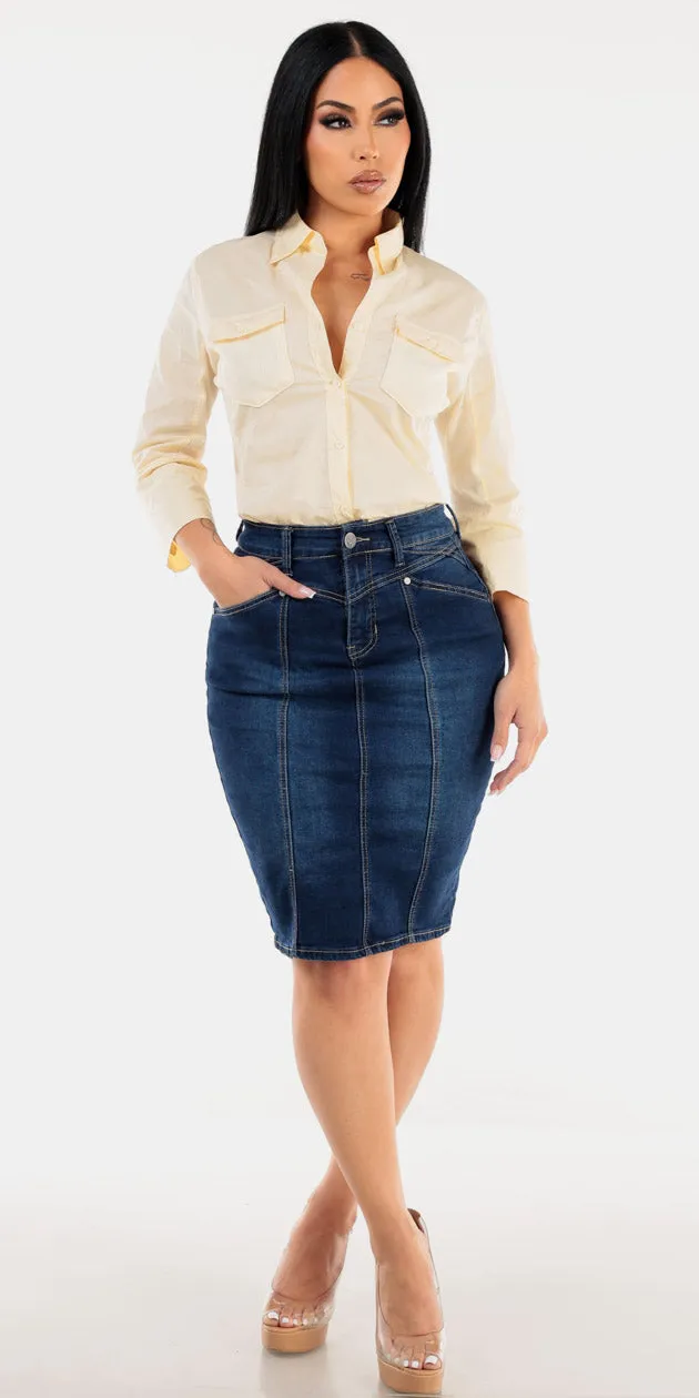 Collared Shirt Denim Pencil Look sold by Moda