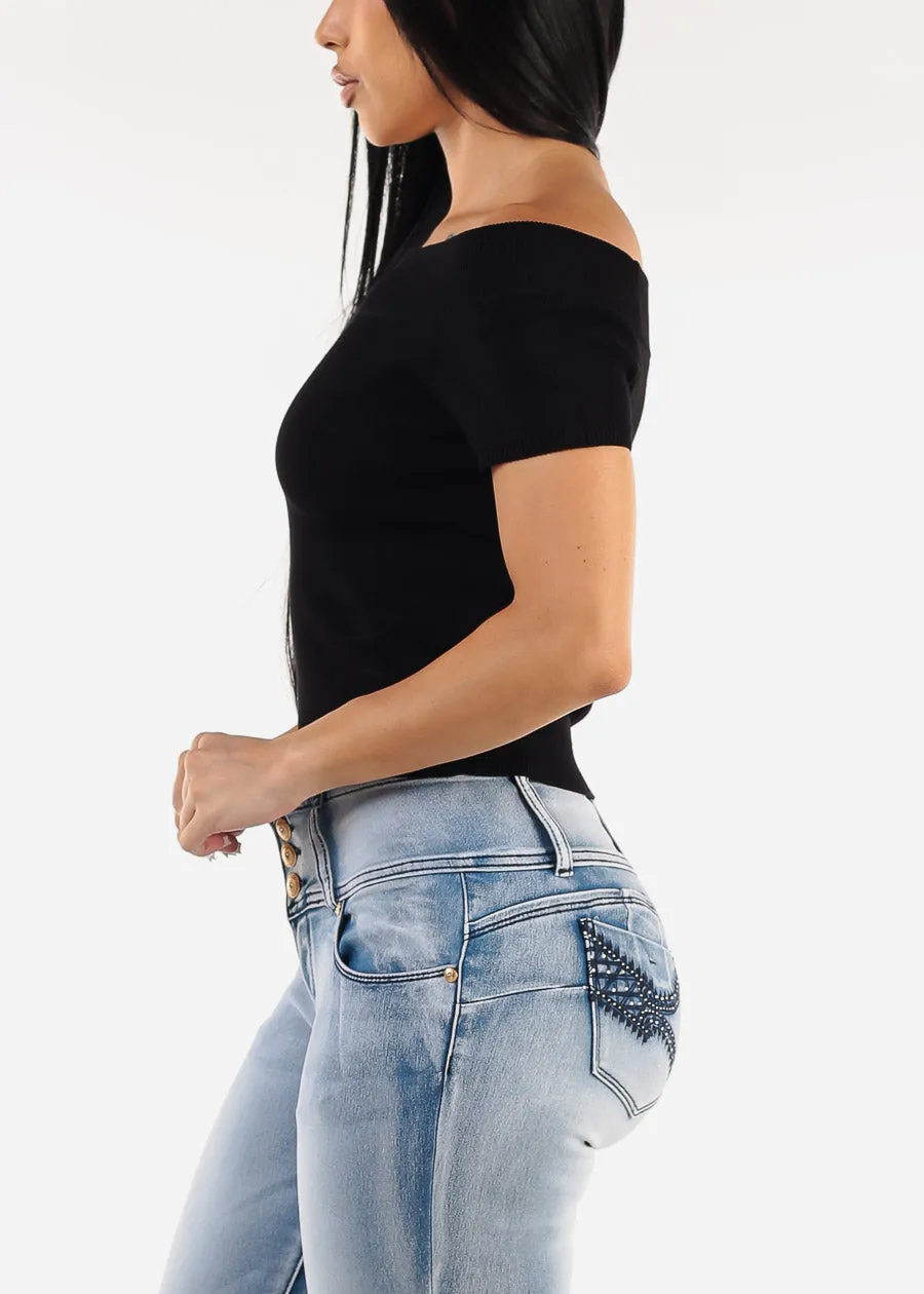 Off Shoulder Stretchy Top Black sold by Moda product image thumbnail 4