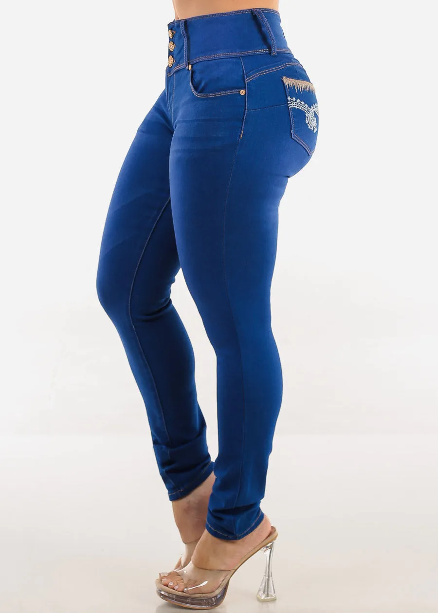 Butt Lift Mid Rise Blue Stretch Skinny Jeans sold by Moda product image thumbnail 4