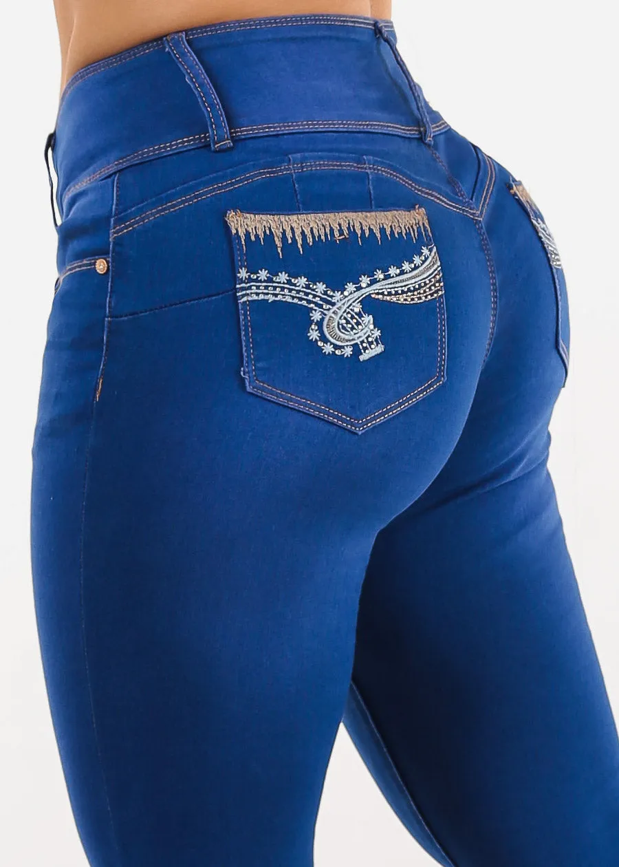 Butt Lift Mid Rise Blue Stretch Skinny Jeans sold by Moda