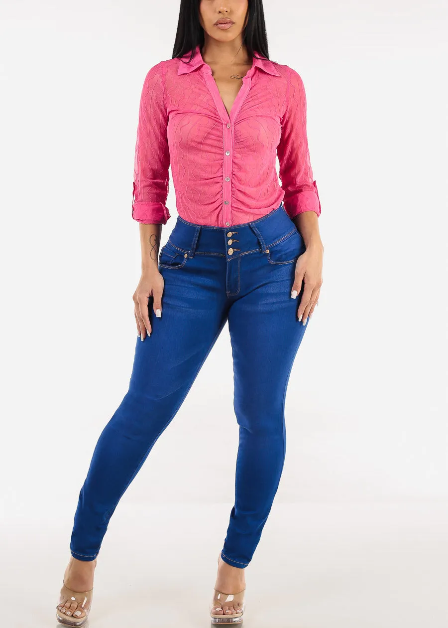 Butt Lift Mid Rise Blue Stretch Skinny Jeans sold by Moda product image thumbnail 2
