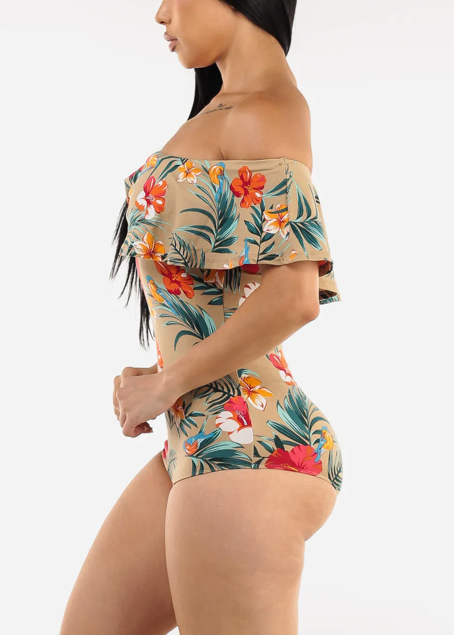 Off Shoulder Floral Bodysuit Mocha sold by Moda product image thumbnail 5