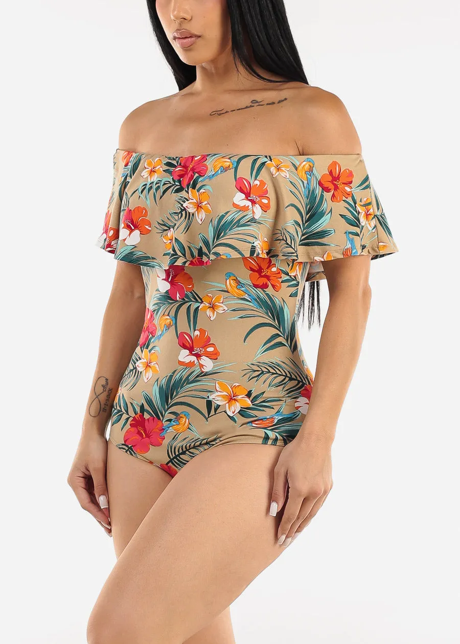 Off Shoulder Floral Bodysuit Mocha sold by Moda product image thumbnail 2