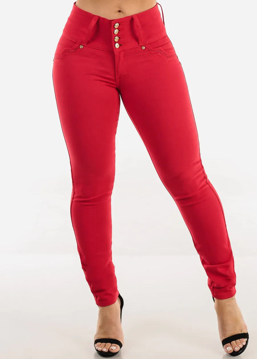 Butt Lift Mid Rise Stretch Skinny Jeans Red sold by Moda product image thumbnail 3