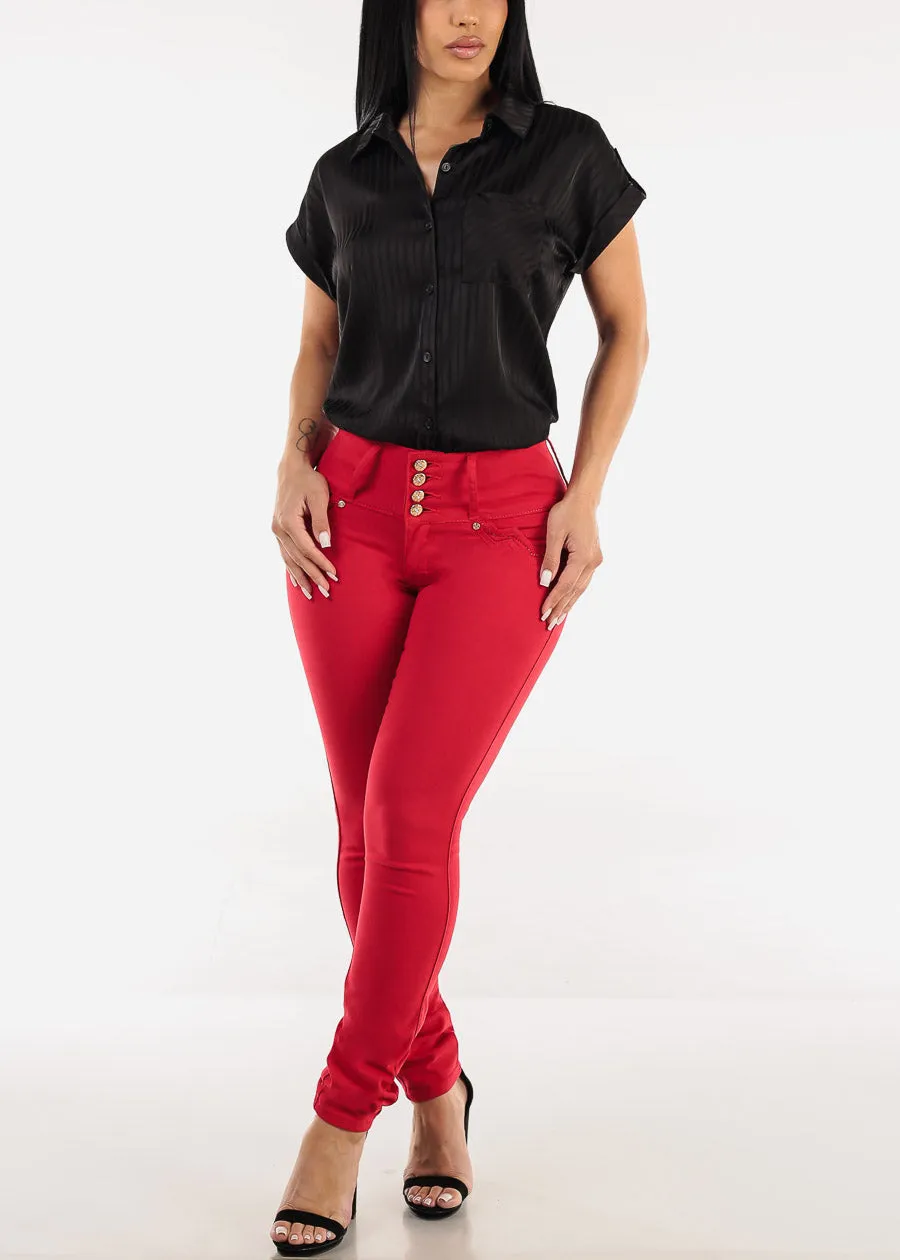 Butt Lift Mid Rise Stretch Skinny Jeans Red sold by Moda product image thumbnail 2