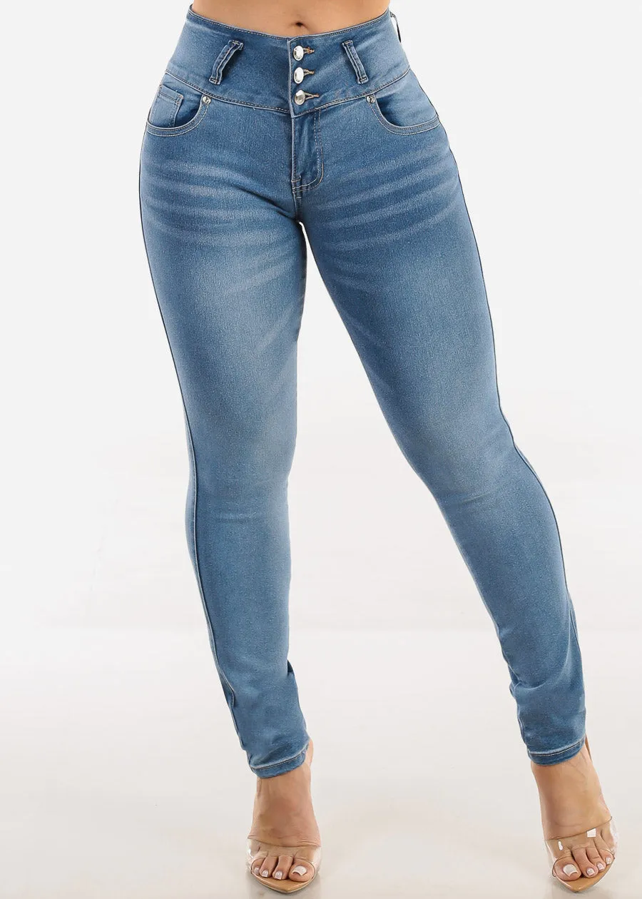 Butt Lift Mid Rise Stretch Skinny Jeans Light Blue sold by Moda product image thumbnail 3