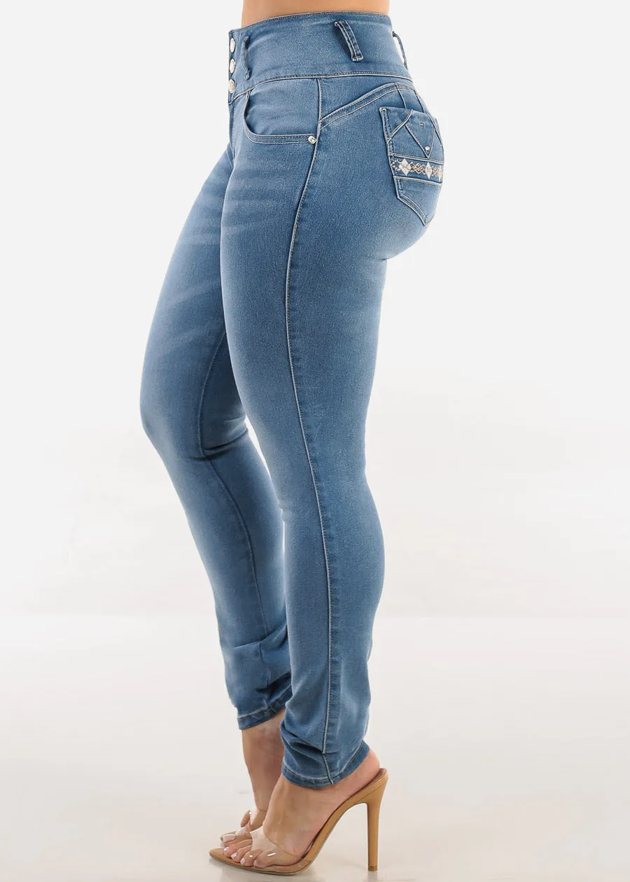 Butt Lift Mid Rise Stretch Skinny Jeans Light Blue sold by Moda product image thumbnail 4