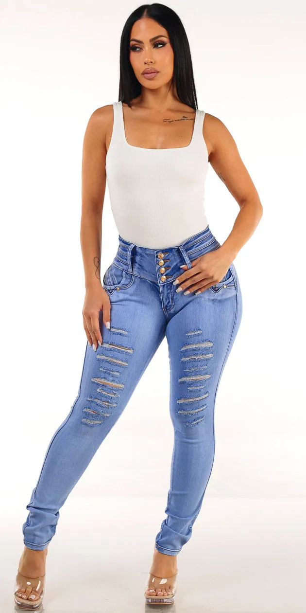 Cream Butt Lift Skinnies Outfit sold by Moda