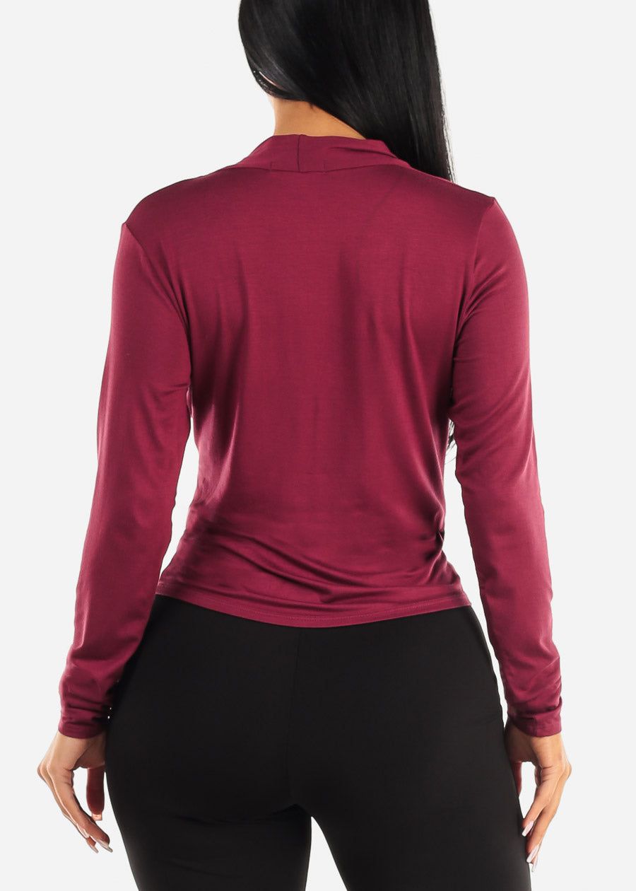 Long Sleeve Surplice Stretch Blouse Burgundy sold by Moda product image thumbnail 4