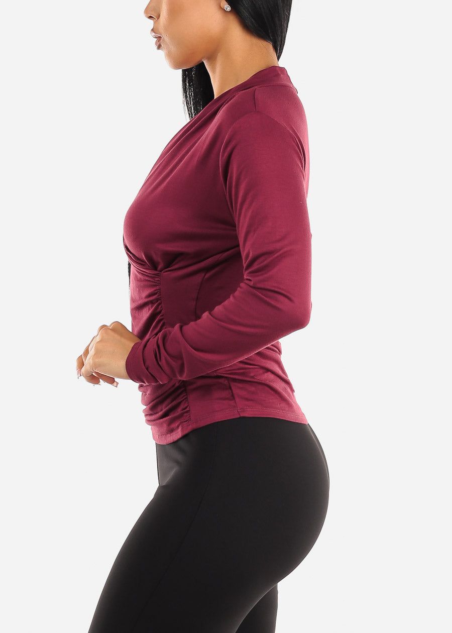 Long Sleeve Surplice Stretch Blouse Burgundy sold by Moda product image thumbnail 3