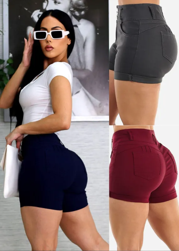 MX Jeans Hyper Stretch Butt Lifting Mid Thigh Shorts (3 Pack) sold by Moda