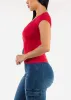 Short Sleeve Vneck Ribbed Stretch Top Red sold by Moda