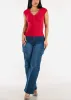 Short Sleeve Vneck Ribbed Stretch Top Red sold by Moda