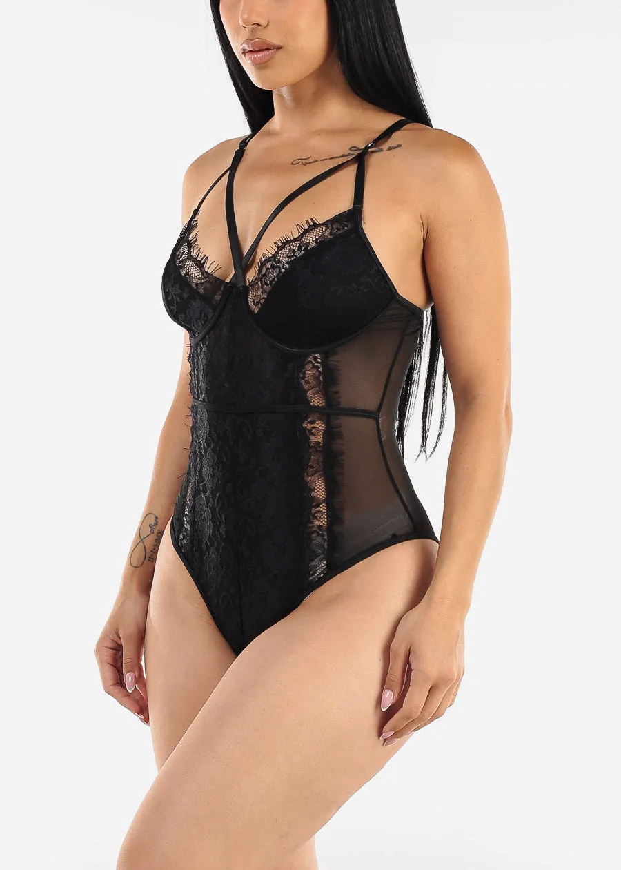 Sleeveless Black Lace Thong Bodysuit sold by Moda
