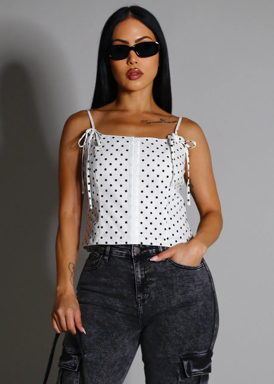 Sleeveless Square Neck Polka Dot Top White sold by Moda