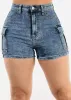 Butt Lift High Waist Stretch Cargo Denim Shorts Dark Acid Wash sold by Moda