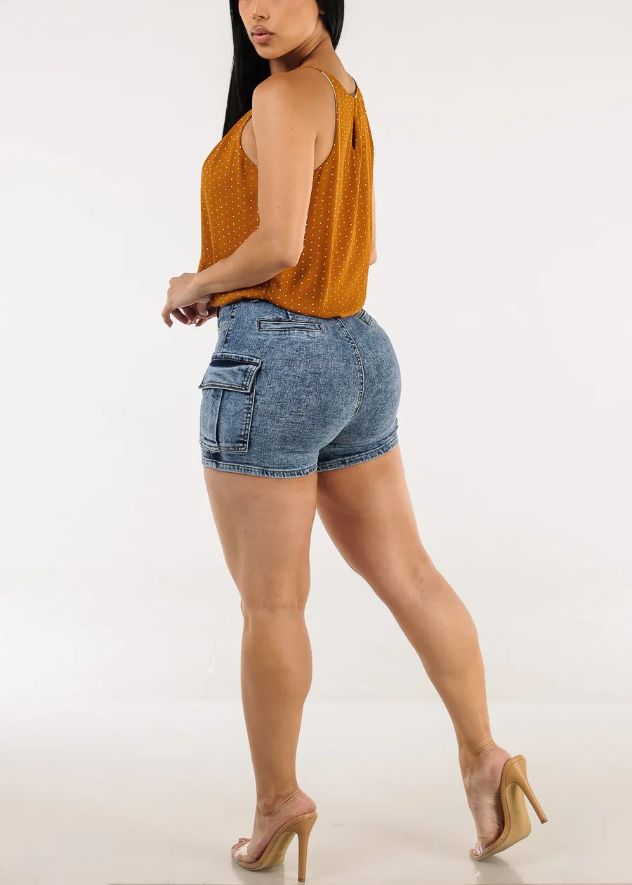 Butt Lift High Waist Stretch Cargo Denim Shorts Dark Acid Wash sold by Moda product image thumbnail 5