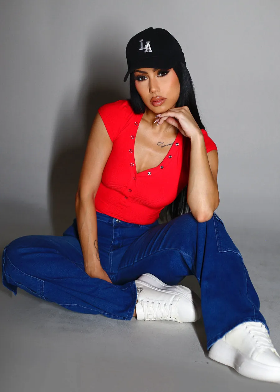 Butt Lift High Waist Straight Wide Leg Stretch Cargo Jeans Indigo sold by Moda product image thumbnail 2