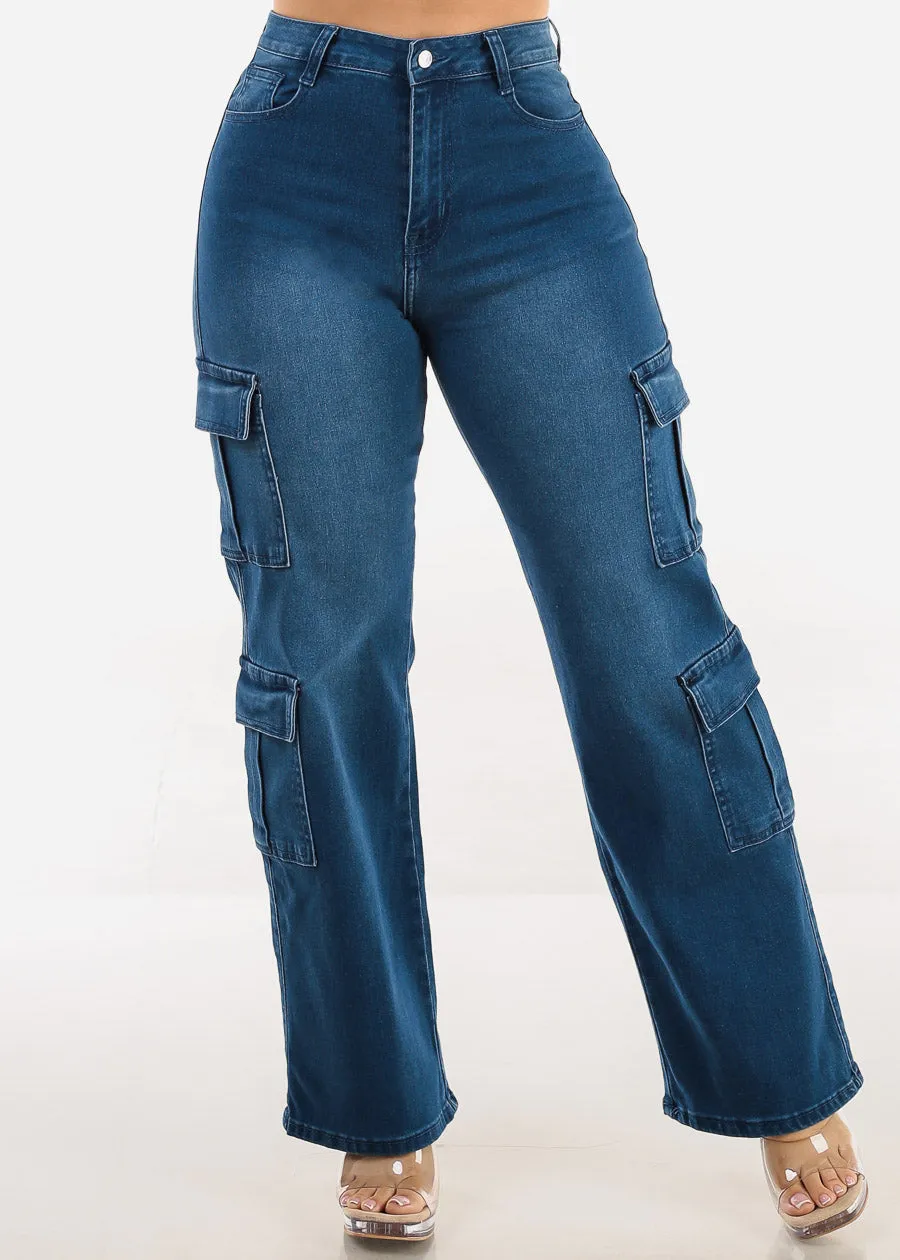 Butt Lift High Waist Straight Wide Leg Stretch Cargo Jeans Indigo sold by Moda product image thumbnail 4