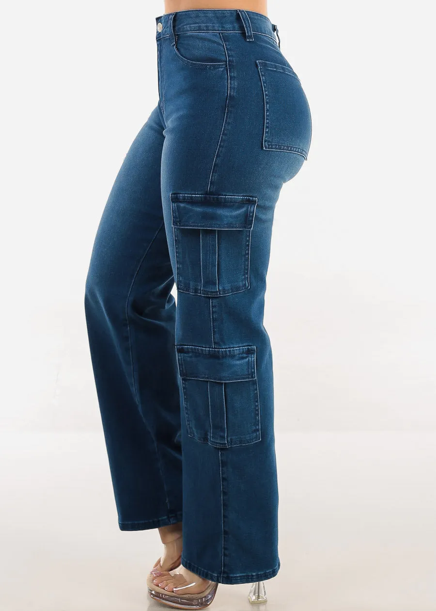 Butt Lift High Waist Straight Wide Leg Stretch Cargo Jeans Indigo sold by Moda product image thumbnail 5
