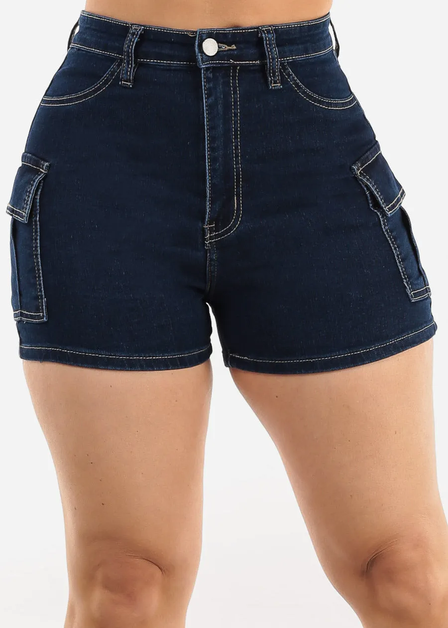 Butt Lift High Waist Stretch Cargo Denim Shorts Dark Wash sold by Moda product image thumbnail 4