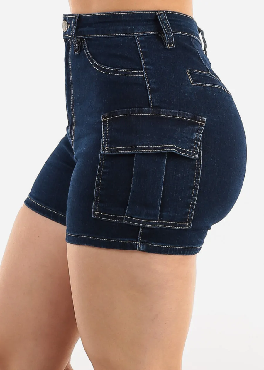 Butt Lift High Waist Stretch Cargo Denim Shorts Dark Wash sold by Moda product image thumbnail 5