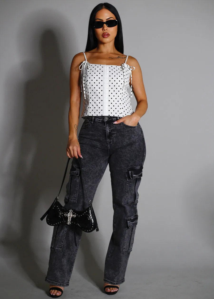 Butt Lift High Waist Straight Wide Leg Stretch Cargo Jeans Black Acid Wash sold by Moda product image thumbnail 3
