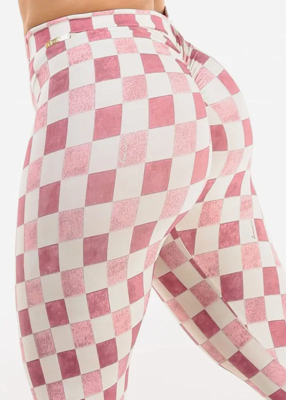 MADE IN BRAZIL Butt Lift Scrunch Leggings Plaid Pink sold by Moda